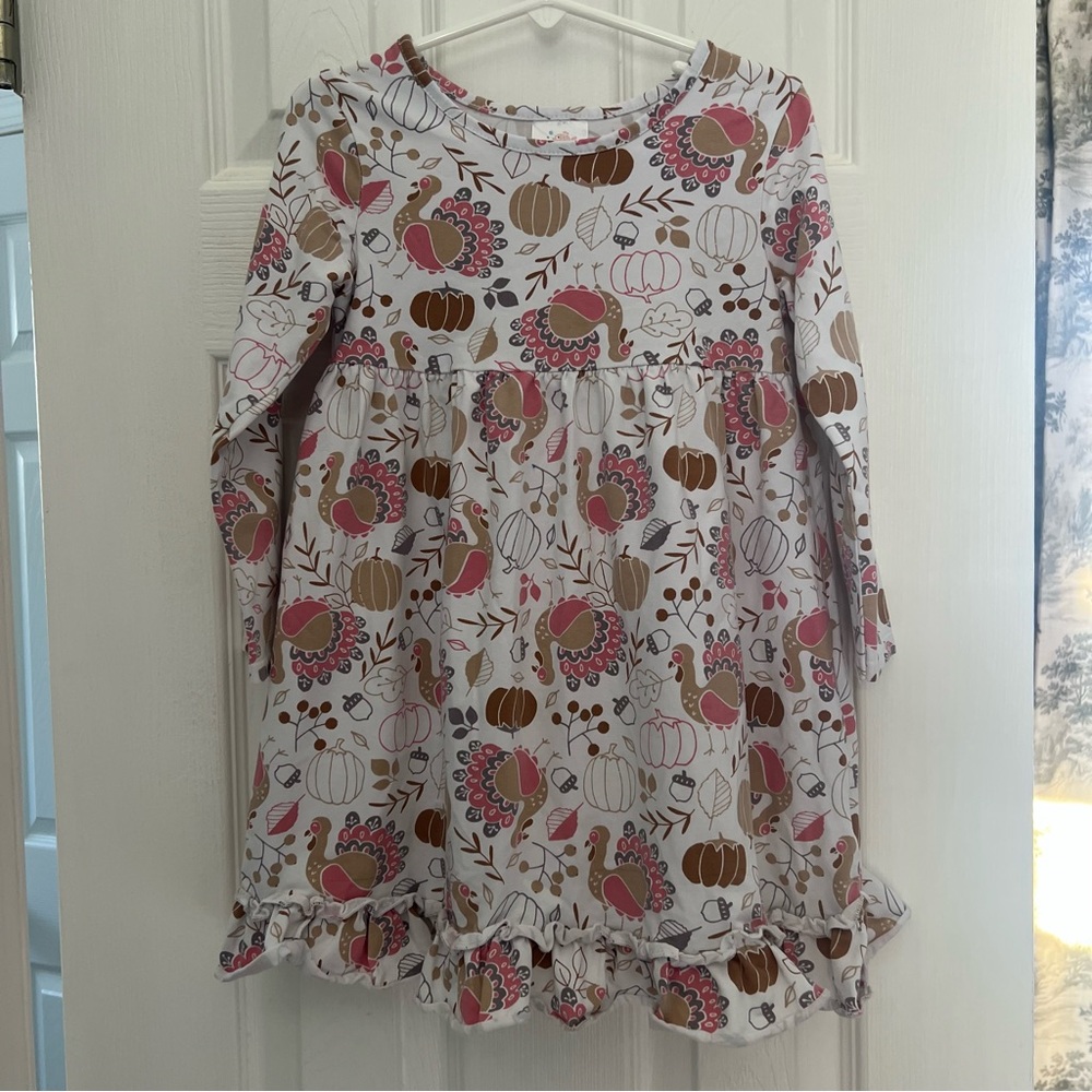 Girls' Autumn Thanksgiving Turkey Print Dress